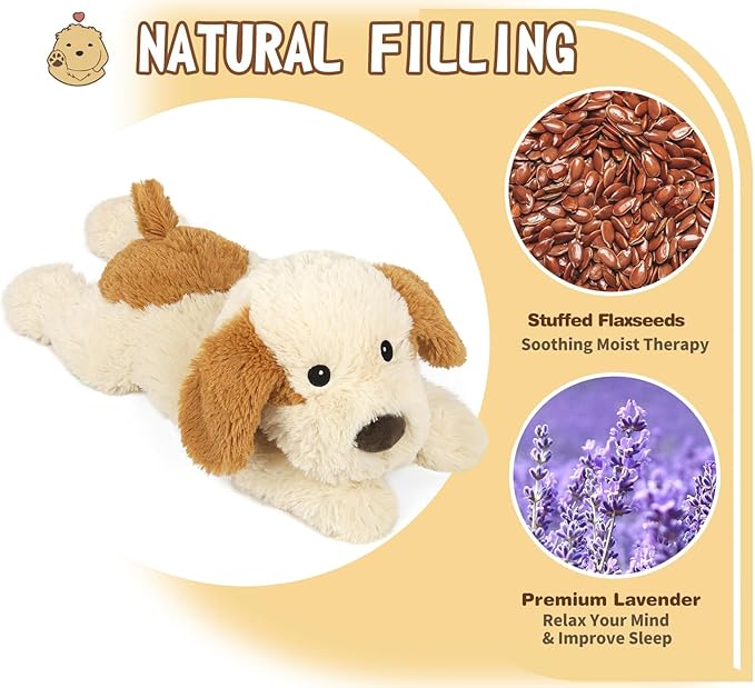 2Pcs Dog Stuffed Animals, Microwavable Stuffed Animal Adorable Fluffy Puppy Plush for Warmth, Heatable Coolable Lavender Scent Dog Plush Toys, Cute Soft Plushies for Kids & Adults Girls Boys Gifts