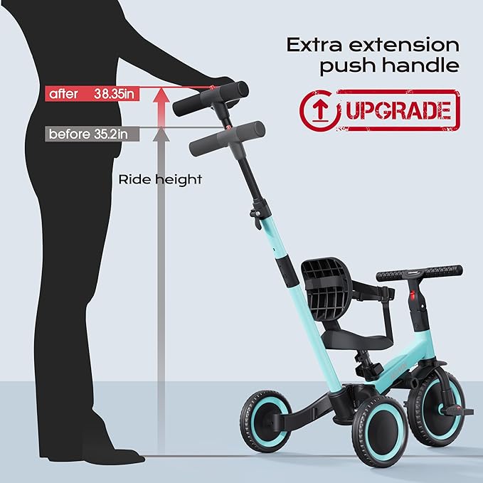 newyoo Tricycles for 1-3 Year Olds, Toddler Bike, Birthday Gift and Toy for Boys and Girls, Toddler Tricycle with Parent Push Handle, Trike with Backrest and Safety Belt, Blue, TR007