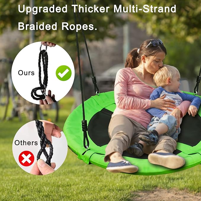 40" Saucer Tree Swing for Kids Outdoor - Heavy-Duty Steel Frame, 900D Oxford Fabric & Reinforced Rope Holds 500lbs（Green）