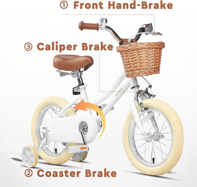 Petimini Girls Bike with Basket for 2-12 Years Old Kids, 12 14 16 18 20 Inch Bicycle with Bell Training Wheels Basket, Multiple Colors