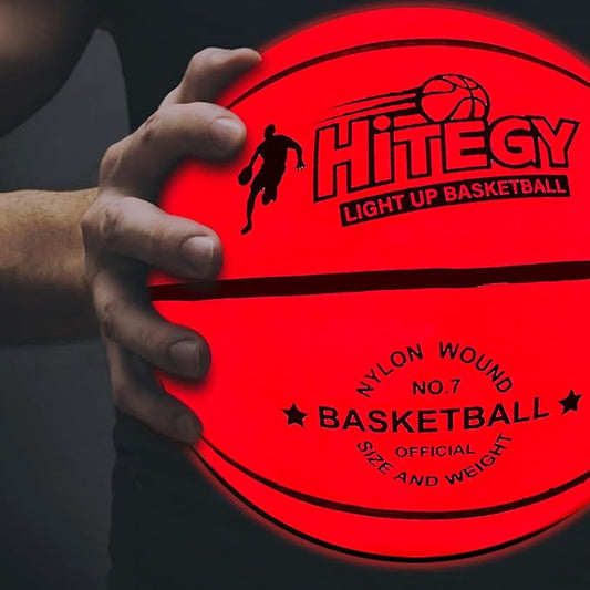 Glow in The Dark Basketball - Water-Resistant, Size 7, Impact Activated, Includes Pump, Manual, Pre-Installed Batteries & 10 Extra Batteries - Light Up Basketball - Orange