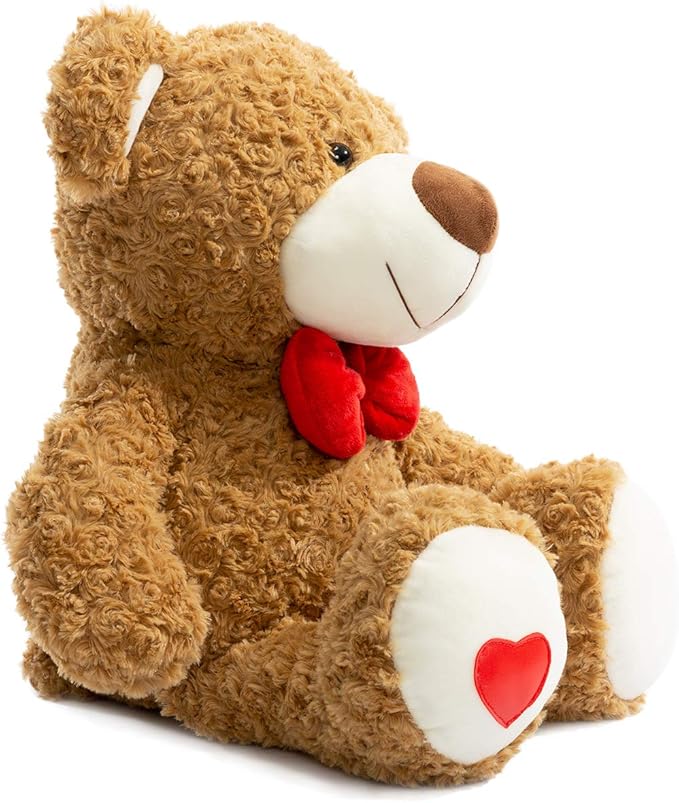 BEJOY Teddy Bear Stuffed Animal Plush Bear with Red Bow and Hearts Holiday Toy Gift 24 inches Brown