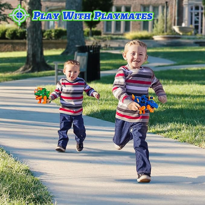 2-Pack Dinosaur Toy Guns Compatible with Nerf, Christmas Kids Gifts & Stocking Stuffers for Toddler Boys Ages 3 4 5 6 7 8, Dino Toy Guns with Light & Sound, 20 Foam Darts