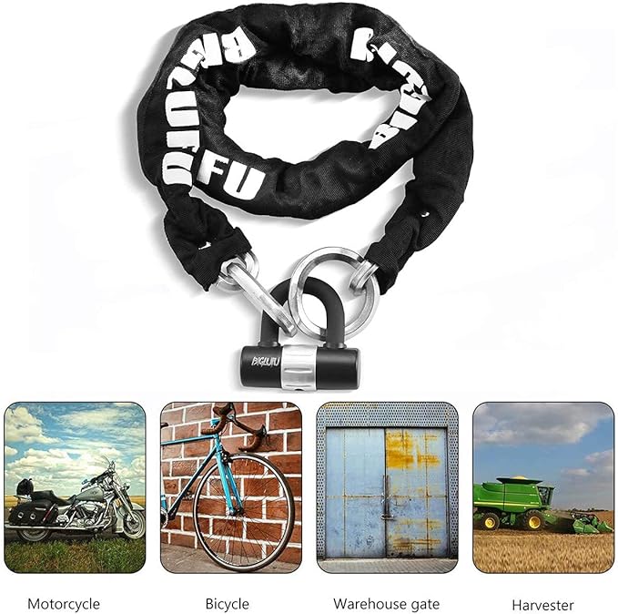 BIGLUFU Motorcycle Lock Chain Locks Heavy Duty, 150 cm/5 ft Long, Cut Proof 15mm Thick Square Chains with 4Keys 16 mm U Lock, Ideal for Motorcycles, Motorbike, Bike, Gates, Bicycle, Scooter.