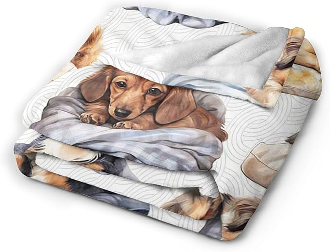 Dog Blanket Fleece Soft Warm Plush Cute Dogs Sleep Throw Blankets Lightweight Plush Fuzzy Cozy Blanket Gifts for Kids Adults Suitable for Couch Sofa Bed 50"X40"
