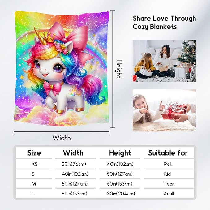 Girls Blanket, Unicorn Blanket for Girls, Unicorn Gifts for Kids, Toddler Throw with Rainbow, Cute Flannel Throw for Women, 60"x80"