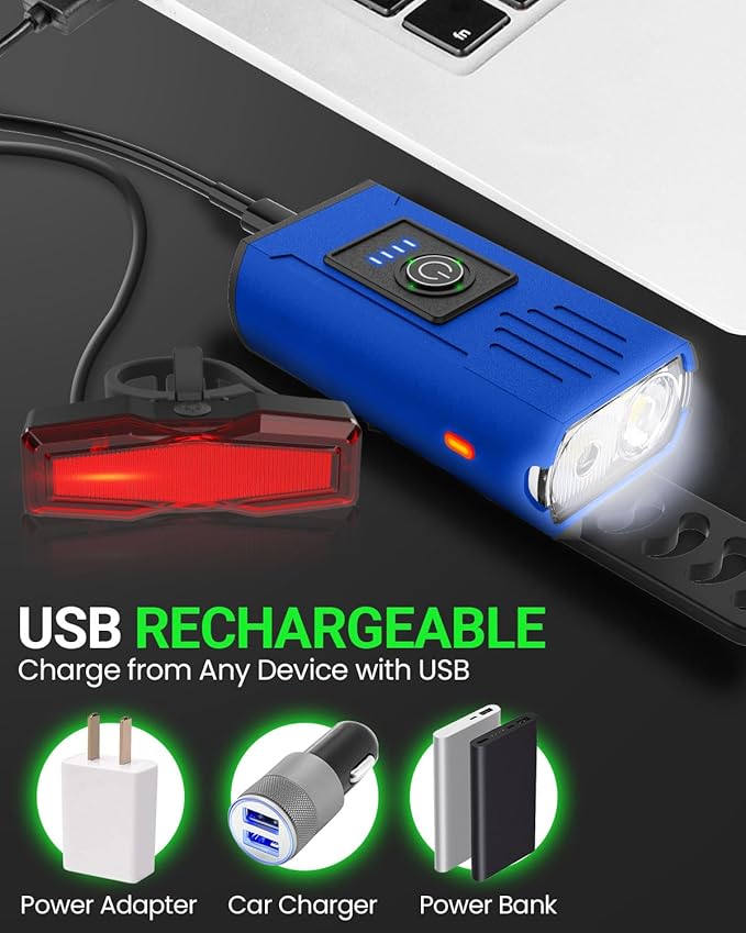 Victoper Bike Light, High Lumens Super Bright Bicycle Lite, 6+4 Modes USB Rechargeable Bike Headlight & Taillight Set, Waterproof Safety Bike Front & Rearlight for Road, Mountain, Night Riding