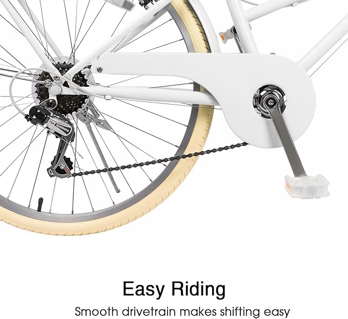 Glerc 20 24 26 Inch Beach Cruiser Bike, 6-Speed Hybrid City Bicycle for Girls Youth and Over 6 Years Old, Missy Bike with Wicker Basket & Lightweight, Multiple Colors