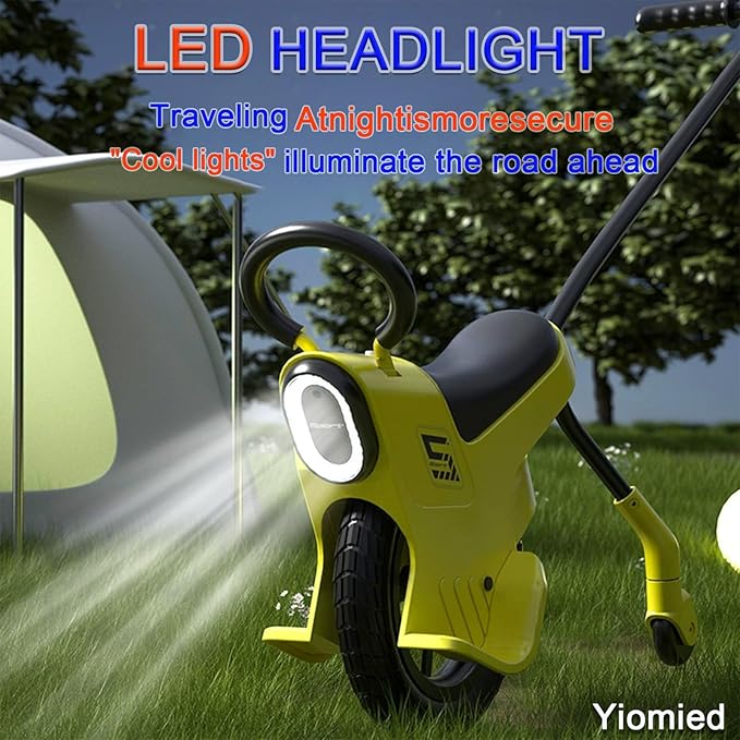 12in Hand Push Unicycle for Kids, Light Unicycle Bikes with Light/Handrails/Auxiliary Wheels, Parent-Child Unicycle Bike, Unicycle Balance Bikes, Kids Unicycle Bicycles (Yellow)