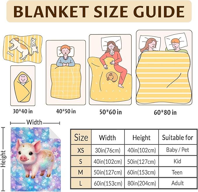 Girls Blanket for Kids Pig Blankets Gift for Daughter Granddaughter, Cute Cozy Soft 80 x 60 Inches Flannel Throws for Sofa Bed Living Room Garden Sofa