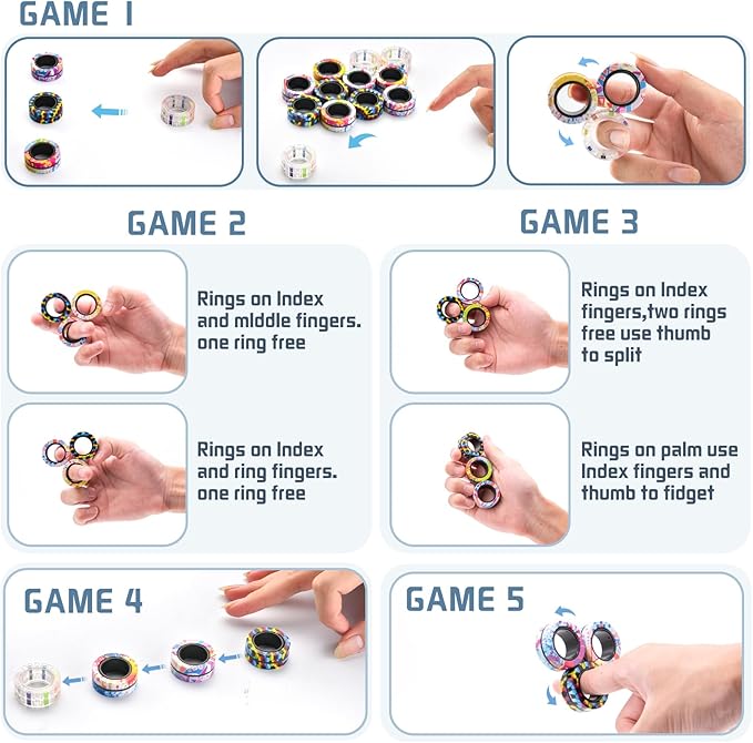 12Pcs Magnetic Adults Fidget Toys Rings,Stocking Stuffers for Kids 8-12,Fidget Spinner Rings for Anxiety Relief Therapy ,Party Favors Gifts for Teen Boy and Girl