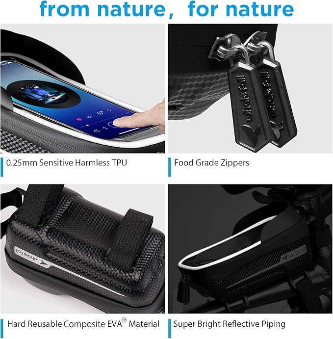 whale fall Hard Casing Bike Bag, Bike Accessories for Adult Bikes, Gifts for Men, Mens Gifts for Birthday,Bicycle Enthusiasts,Sturdy/Lighter/Waterproof, 4” - 6.9” Cellphone, Black-Reflective Strip
