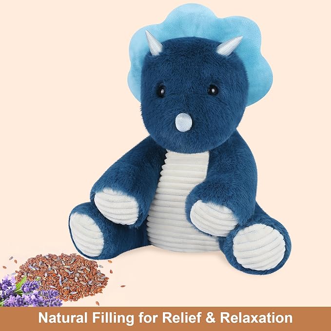 Microwavable & Coolable Triceratops Dinosaur Stuffed Animals, Heated Stuffed Animal Heating Pads for Soothing & Relaxation, Navy Blue Dino Plush for Stress Relief, Plushies Dinosaur Gifts