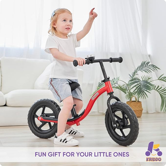 KRIDDO Toddler Balance Bike 2 Year Old, Age 24 Months to 5 Years Old, Early Learning Interactive Push Bicycle with Steady Balancing, Gift Bike for 2-5 Boys Girls, Red