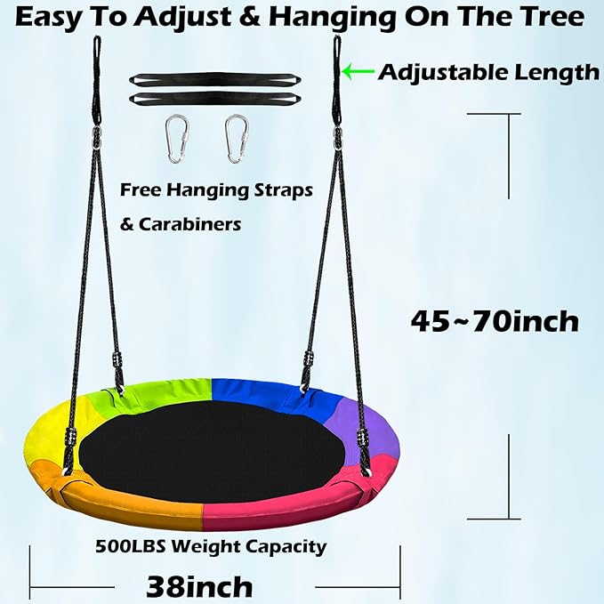 40" Saucer Tree Swing for Kids - 500Lb Weight Capacity, Waterproof Platform Swing Seat with Adjustable Ropes for Kids Playground Outdoor Activity Backyard Fun (Color)