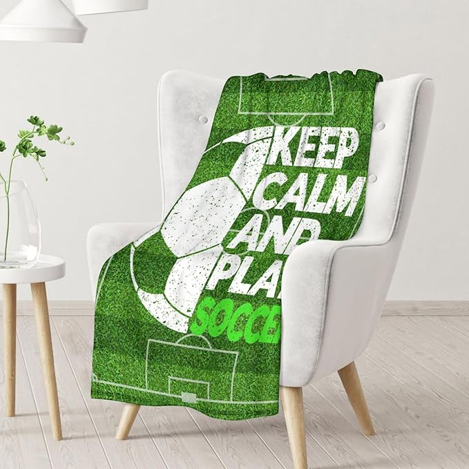 Soccer Blanket - 60x80 Inches Soft Fuzzy Cozy Blankets for Adults for Soccer Players - Sports Throw Blanket for Couch, Living Room & Bed