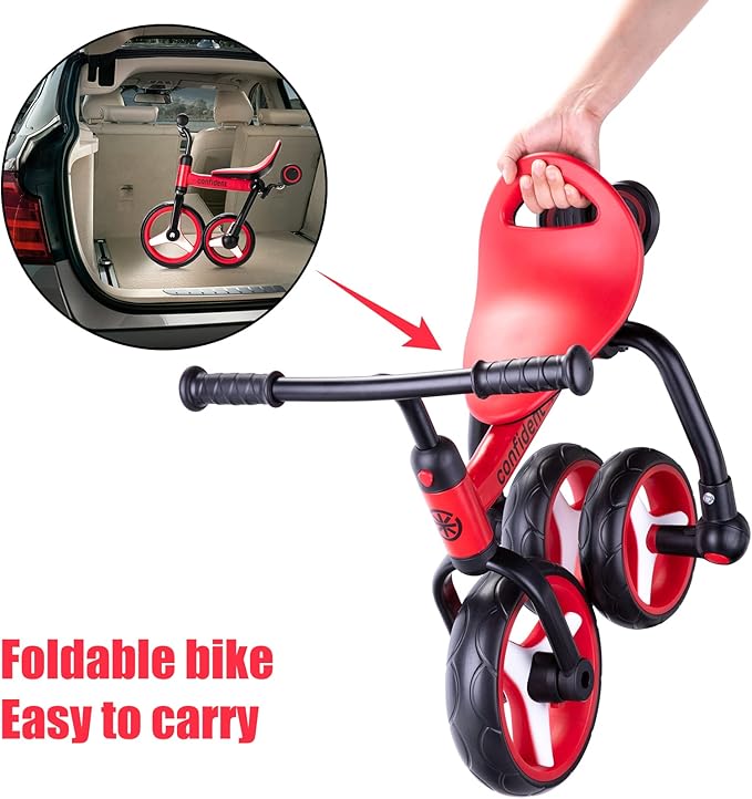 YGJT 4 in 1 Tricycle for Toddlers Age 2-5, Folding Toddler Bike Kids Trike Tricycles with Adjustable Seat and Removable Pedal, Baby Balance Bike Ride-on Toys Gift for Baby Boys Girls Birthday