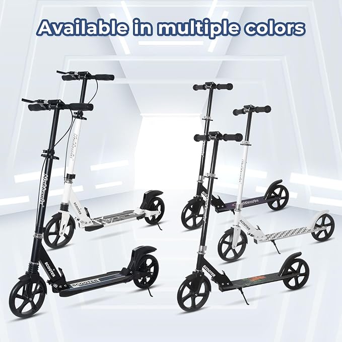 Nattork Scooter for Kids Age 6+, Teens and Adults- Adjustable Height Folding Kick Scooter with Large Sturdy Wheels for a Smooth Ride, Lightweight, Anti-Shock Suspension for Boys and Girls
