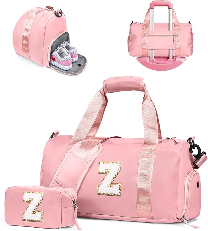 Birthday Gift for Granddaughter-Girl Gym Bag with Shoe Compartment, Kid Personalized Weekender Overnight Bags, Initial Travel Tote with Makeup Pouch, Christmas Gifts for Girls (Letter Z)