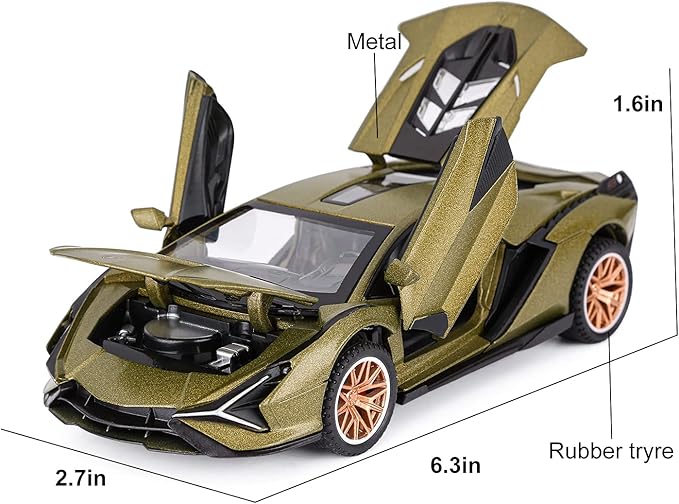 SASBSC Lamb Toy Cars for Kids Sian Diecast Metal Model Car with Light and Sound Fkp3 Pull Back Toy Car for Boys Age 3 + Year Old (Army Green)