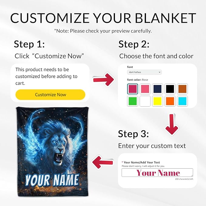 Boys Blanket Custom Lion Gifts - Lion Throws Personalized Flannel Warm Comfy Blankets for Couch Sofa