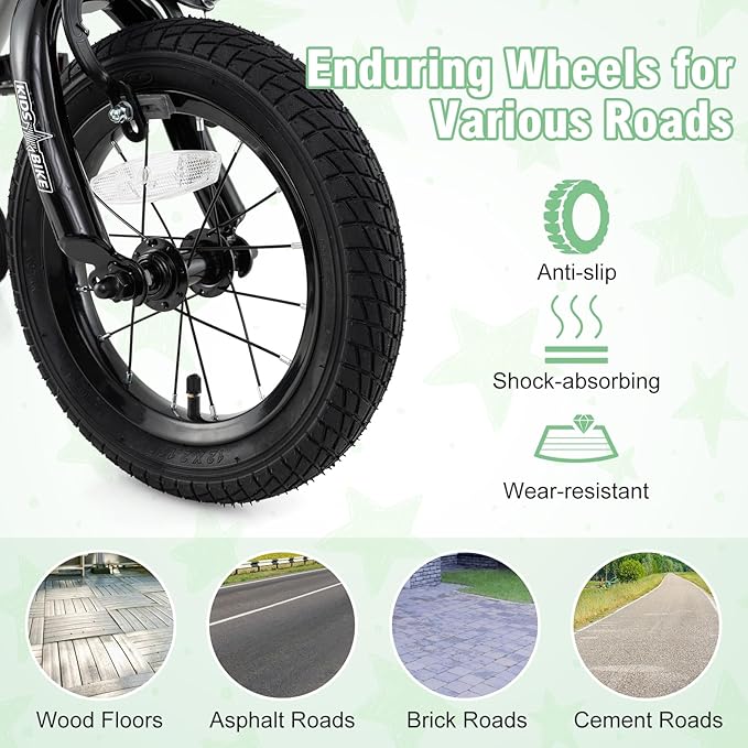 BABY JOY Starry Kids Bike, 12 14 16 18 Inch Bicycle with Training Wheels, Storage Basket, Adjustable Handlebar & Seat, Handbrake & Coaster Brake, Girls Boys Bike