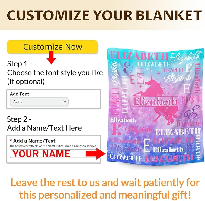 Personalized Unicorn Blankets for Kids Teens Adults, Girls Women Throw Blanket Gifts for Unicorn Lovers, Custom Name Soft Warm Flannel Monogram Blankets Decor for Bed Couch Sofa Home Room