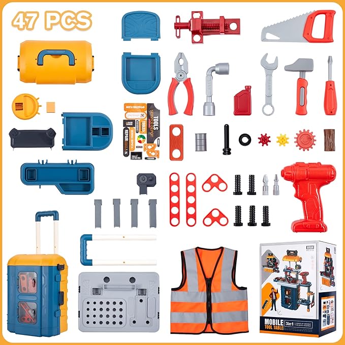 Kids Tool Bench with Kids Tool Set, Three Modes Toddler Tool Bench with Electric Drill Set, Pretend Construction Toys Kid Workbench, Toddler Workbench Tool Bench for Kid Ages 3-5 6-8