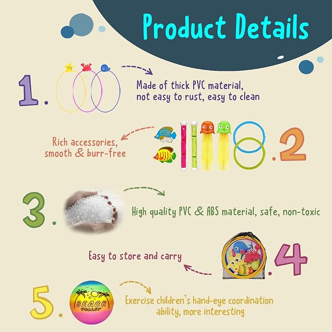 Diving Toys, 27 Pcs Pool Toys with Swim Thru Rings for Kids Age 3-12, Dive Sticks, Rings, Gem, Octopus, Torpedo, Mesh Bag Include