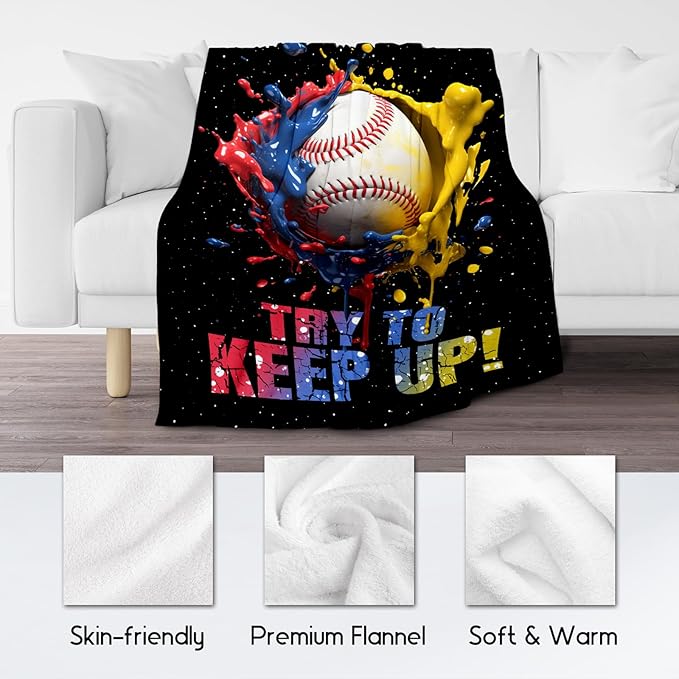 Baseball Blanket, Baseball Gifts for Kids Boys Men, Sport Throw Blankets for Adults Team Player, Soft Flannel Throws Gift Home Decor (Colorful, 40x50 Inch)