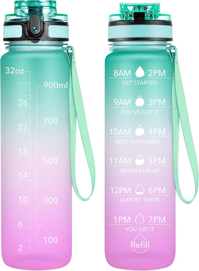 OLDLEY Water Bottle, 32oz Motivational Sports Water Bottle with Time Marker - Times to Drink - Tritan, BPA Free, Wide Mouth Leakproof, Moon Light (1 Bottle)