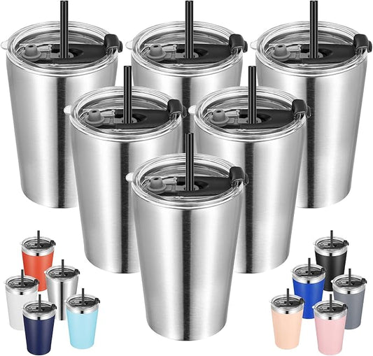 VEGOND 12oz Tumbler Stainless Steel Tumbler bulk Vacuum Insulated Double Wall Travel Tumbler with Lid and Straw Reusable Tumbler, Stainless 6 Pack