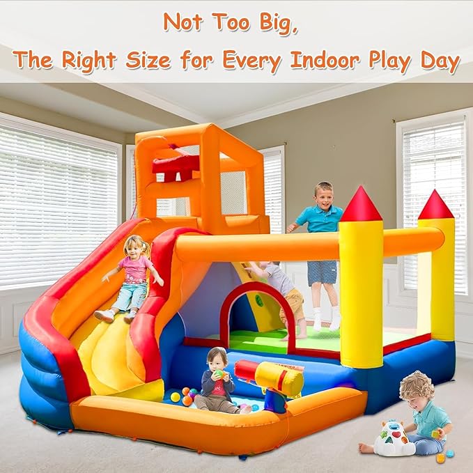 HuaKastro Inflatable Bounce House Water Slide – Backyard Water Park for Kids with Slide, Pool (Ball Pit), and Bucket Dump for Outdoor/Indoor Play, Perfect for Summer Fun (Blower Included)