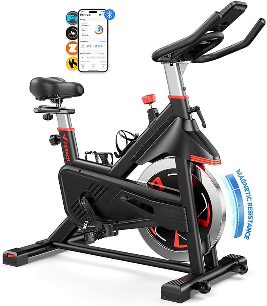 MERACH Magnetic Exercise Bike, Indoor Cycling Bike with Self-Developed App, 350 lbs Weight Capacity & 40 lbs Flywheel, Stationary Bike for Home Gym Fitness