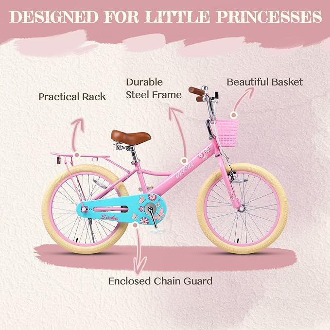 Glerc Sasha Girls Bike, 12-20 Inch Kids Bike for Children Ages 2-13 Years, Kids Bicycle with Doll-Seat & Basket & Training Wheels, Multiple Colors