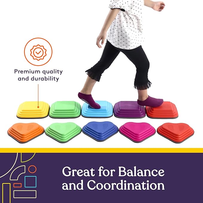 Special Supplies 10 Stepping Stones for Kids Indoor and Outdoor Balance Blocks Promote Coordination, Balance Strength Child Safe Rubber, Non-Slip Edging