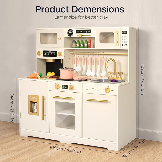 Kids Kitchen Playset, Wooden Toddler Play Kitchen Set Toys, Cooking Stove, Play Sink, Play Food, Kitchen Accessories for Baby Toddler Kids Toys, Pretend Toy Kitchen for Girls Ages 1-3