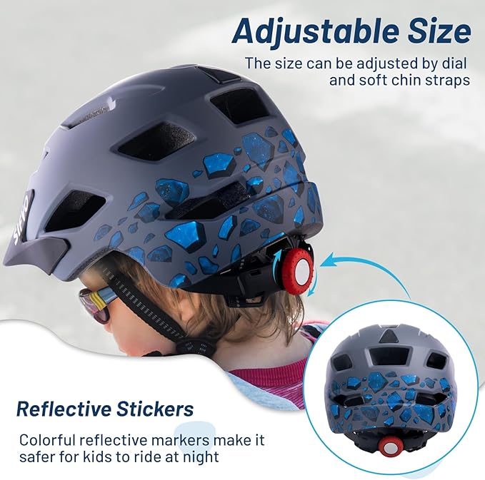 Kids Bike Helmet for Boys & Girls Ages 5-8-14,Lightweight Adjustable 50-57cm Bicycle Helmet with Visor & Reflective Strap，CPSC Certified for Cycling, Skating, Scooters