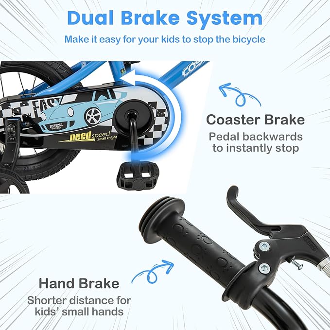 COSTWAY 12/14/16/18 Inch Kids Bike, Boys & Girls Training Bike w/Removable Training Wheels, Pneumatic Tires, Adjustable Handlebar & Seat, Dual Brake System, Children Toddler Bicycle for 3-8 Years Old