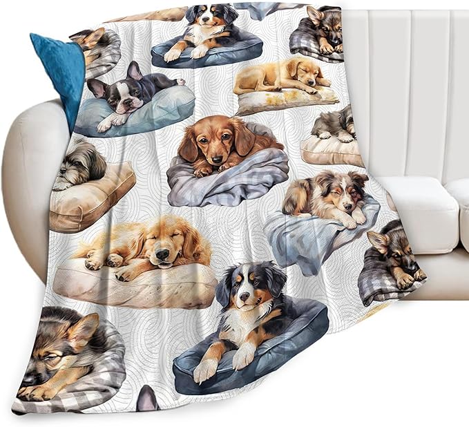 Dog Blanket Fleece Soft Warm Plush Cute Dogs Sleep Throw Blankets Lightweight Plush Fuzzy Cozy Blanket Gifts for Kids Adults Suitable for Couch Sofa Bed 60"X50"
