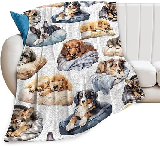 Dog Blanket Fleece Soft Warm Plush Cute Dogs Sleep Throw Blankets Lightweight Plush Fuzzy Cozy Blanket Gifts for Kids Adults Suitable for Couch Sofa Bed 50"X40"