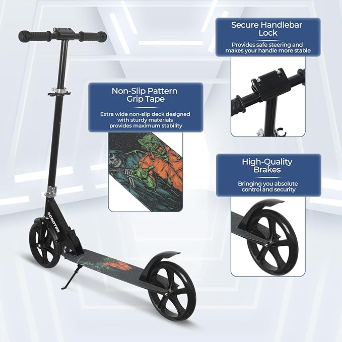 Nattork Scooter for Kids Age 6+, Teens and Adults- Adjustable Height Folding Kick Scooter with Large Sturdy Wheels for a Smooth Ride, Lightweight, Anti-Shock Suspension for Boys and Girls