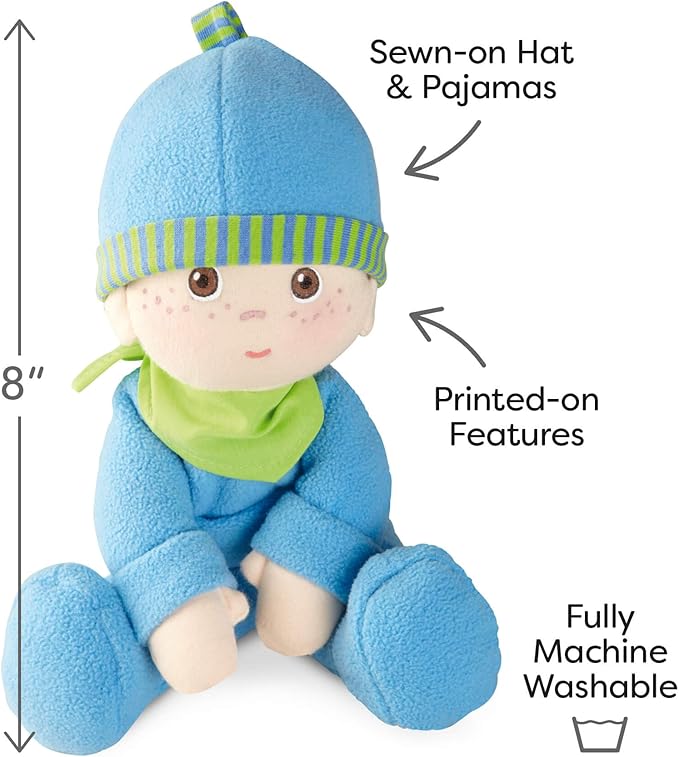 HABA Snug-Up Soft Plush Luis First Baby Doll 8" - Perfect Newborn and Infant Toy, Small Machine-Washable Baby Essentials, Ideal Boy Doll