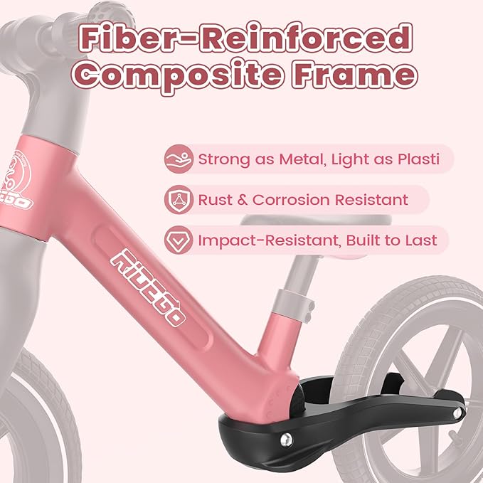 Ridego 14 Inch Balance Bike for Kids 3–6 Years, Lightweight Toddler Bike with Air Rubber Tires, Adjustable Seat, Durable Push Bicycle Gift for Boys & Girls