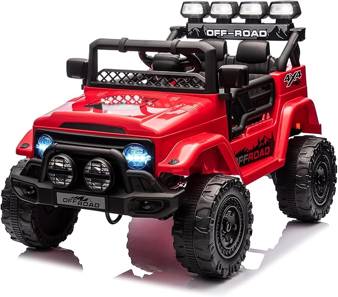 Ride On Truck Car 12V, Electric Vehicle w/Remote Control, 3 Speeds, LED Lights, Music, Spring Suspension, Ride on Car for Kids