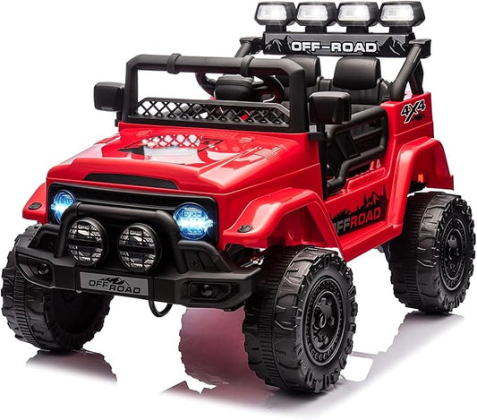 Ride On Truck Car 12V, Electric Vehicle w/Remote Control, 3 Speeds, LED Lights, Music, Spring Suspension, Ride on Car for Kids
