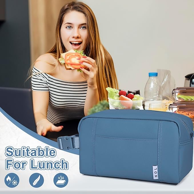 NOL Natural Organic Lifestyle Freezable Snack Bag, Leakproof Cooler Lunch Bag, Reusable, Zip Closure with Buckle Handle Nylon Waterproof Snack Box for Work Travel-Dusty blue