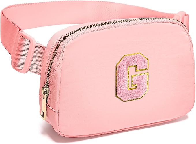 Gitus Customizable Belt Bag Fanny Pack for Girls Age 6-8 & 8-10 with Initial - Trendy Teen Girl Gifts (Light Pink-G)