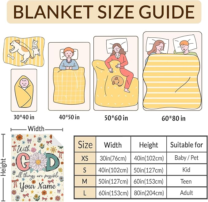 Personalized Blanket for Women Girls, Christian Throw Blanket Gifts for Kids Teens Adults, 50"x60" Cute Custom Flannel Blankets Gift Flannel Lightweight Warm Throws for Couch Sofa Bed Decor