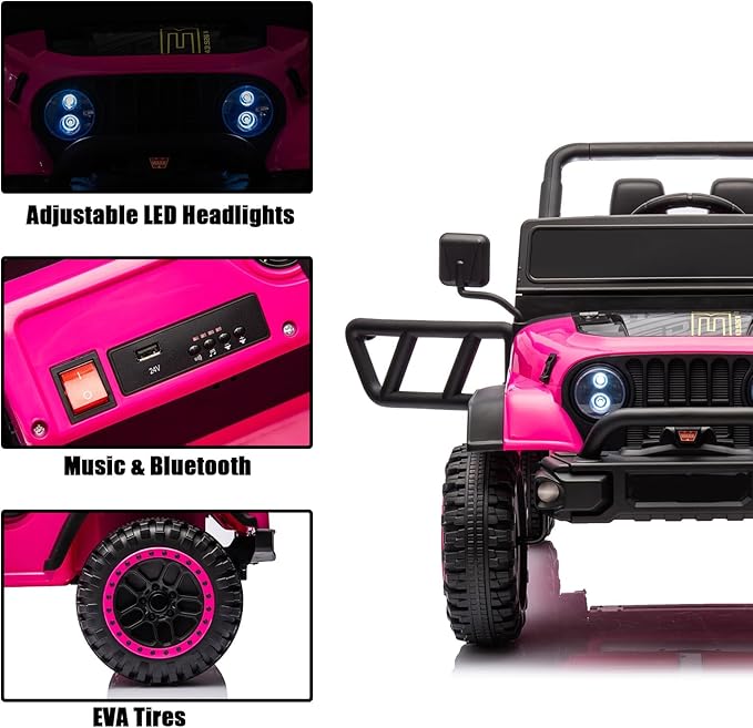 12V Ride On Car Truck for Kids with Remote Control,1 Seater 4WD Battery Powered Ride On UTV Toys for Toddlers Boys Girls, Off Road Electric Vehicle to Drive w/Bluetooth, LED Lights, EVA Wheels, Pink